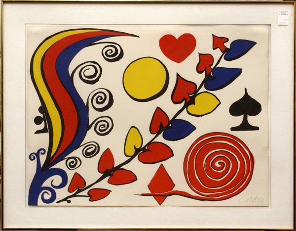 Les Fleurs: Framed lithograph, ''Les Fleurs,'' by Alexander Calder (American, 1898-1976), pencil signed ''Calder'' lower right, inscribed ''E.A.'' lower left, sheet: 22.5''h x 30.5''w, overall: 29.5''h x 37.5''w