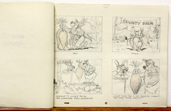 Animation, Preston Blair: (lot of 3) Pencil and colored pencil drawings for two Barney Bear cartoons, including a precursor to "Goggle Fising Bear" with four illustrations per sheet, 59 pages; together with drawings for "The B