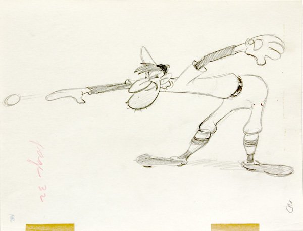 Animation, Preston Blair: (lot of 9) Series of eight animated drawings of a baseball pitcher throwing, inscribed in sequence, and a single drawing of a pitcher throwing, inscribed page #32 from ''Animation'' by Preston Blair (