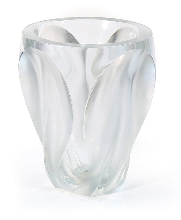 Lalique France crystal vase ''Ingrid'': Lalique France crystal vase ''Ingrid'' signature on base dated 1945-1960, 10''