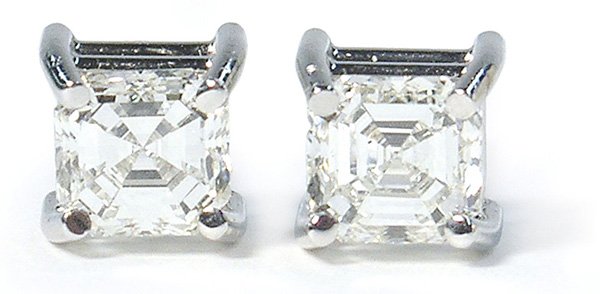 Asscher cut diamond stud earrings white gold