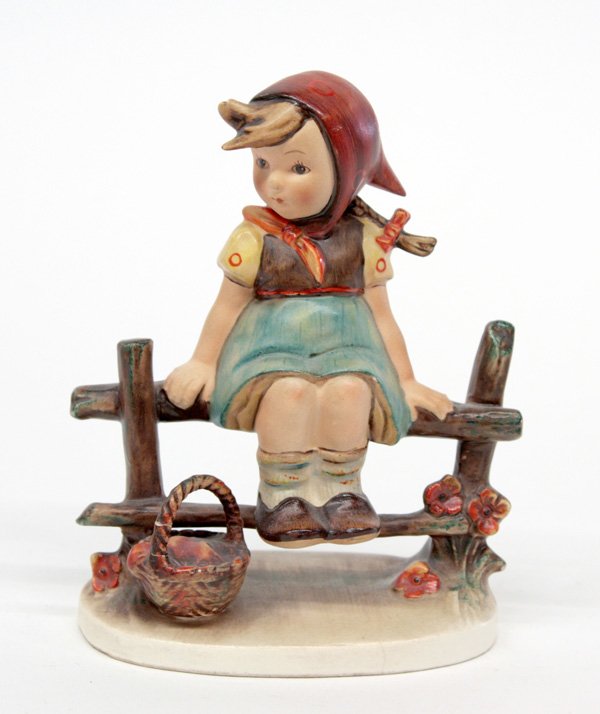 Hummel figurine ''Just Resting'': Hummel figurine ''Just Resting'' incised 1st mark, stamped full bee in black 112/1, 5'', hairline crack