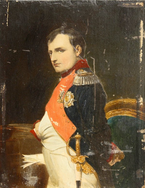 Miniature paintings: (lot of 3) Miniature paintings and painted prints: Napoleon, Girl in the Woods (inscribed ''Mr. B from Jackie''), and Still Life with Candelabra, largest overall: 6''h x 4.5''w.
