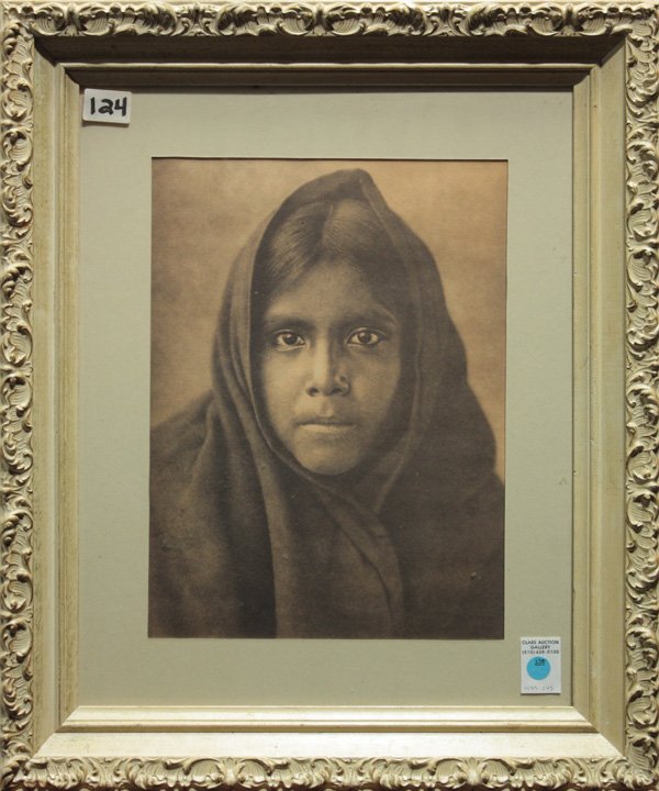 Portrait of a Native American Girl: Framed offset print, Portrait of a Native American Girl, after Edward Sheriff Curtis (American, 1868-1952), unsigned, overall: 24.5''h x 20.5''w
