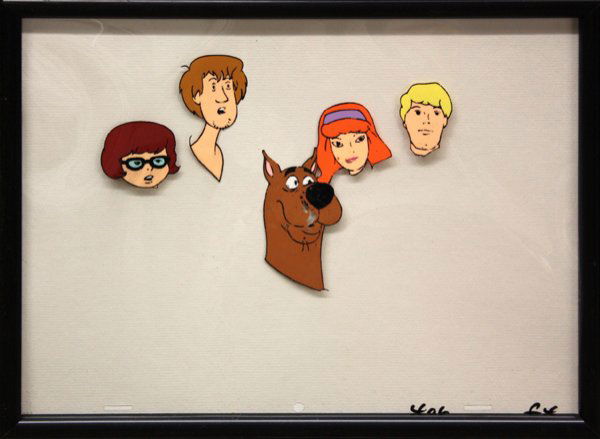 Hanna Barbera Cels including Scooby Doo: One Framed and one portfolio of numerous original Hanna Barbera animation cels and drawings including ''Scooby Doo,'' ''Inch High Private Eye'' and ''Speed Buggy,'' overall: 10.75''h x 13.5''w