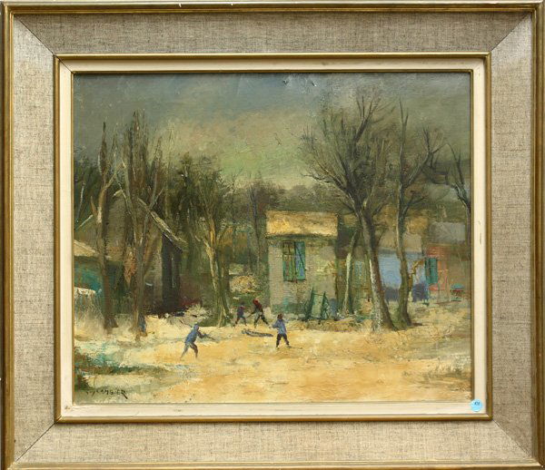 painting, Guy Cambier, Kids Playing: Framed oil on canvas, Kids Playing, by Guy Cambier (French, b. 1923), signed lower left, inscribed verso, label affixed verso, overall: 29.5''h x 33.75''w