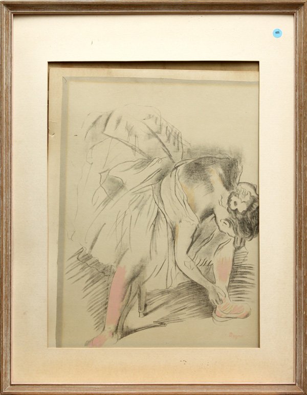 lithograph, Degas, Ballerina: Framed charcoal drawing heightened with pastel, Ballerina, after Edgar Degas, plate signed lower right, overall: 31.5''h x 24.5''w