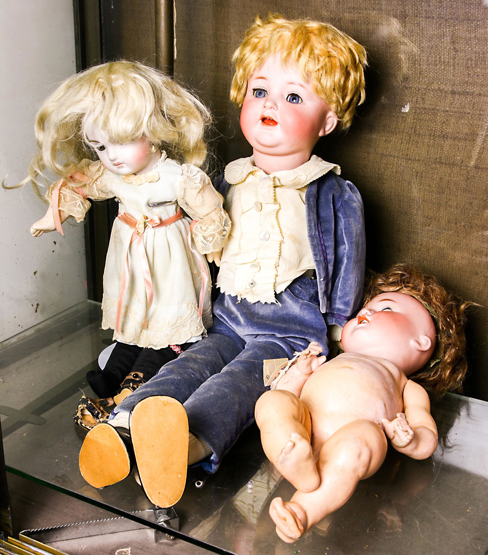 (lot of 3) European bisque headed dolls (1 of 8)