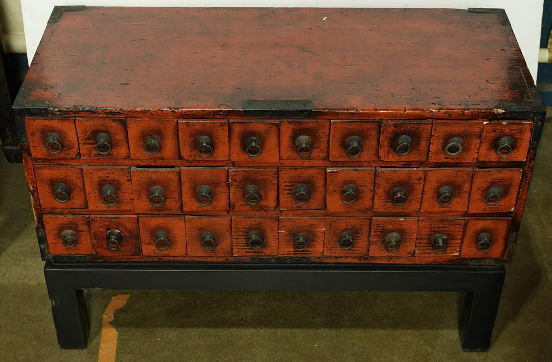 Small Chinese red lacquered thirty drawer apothecary (1 of 1)