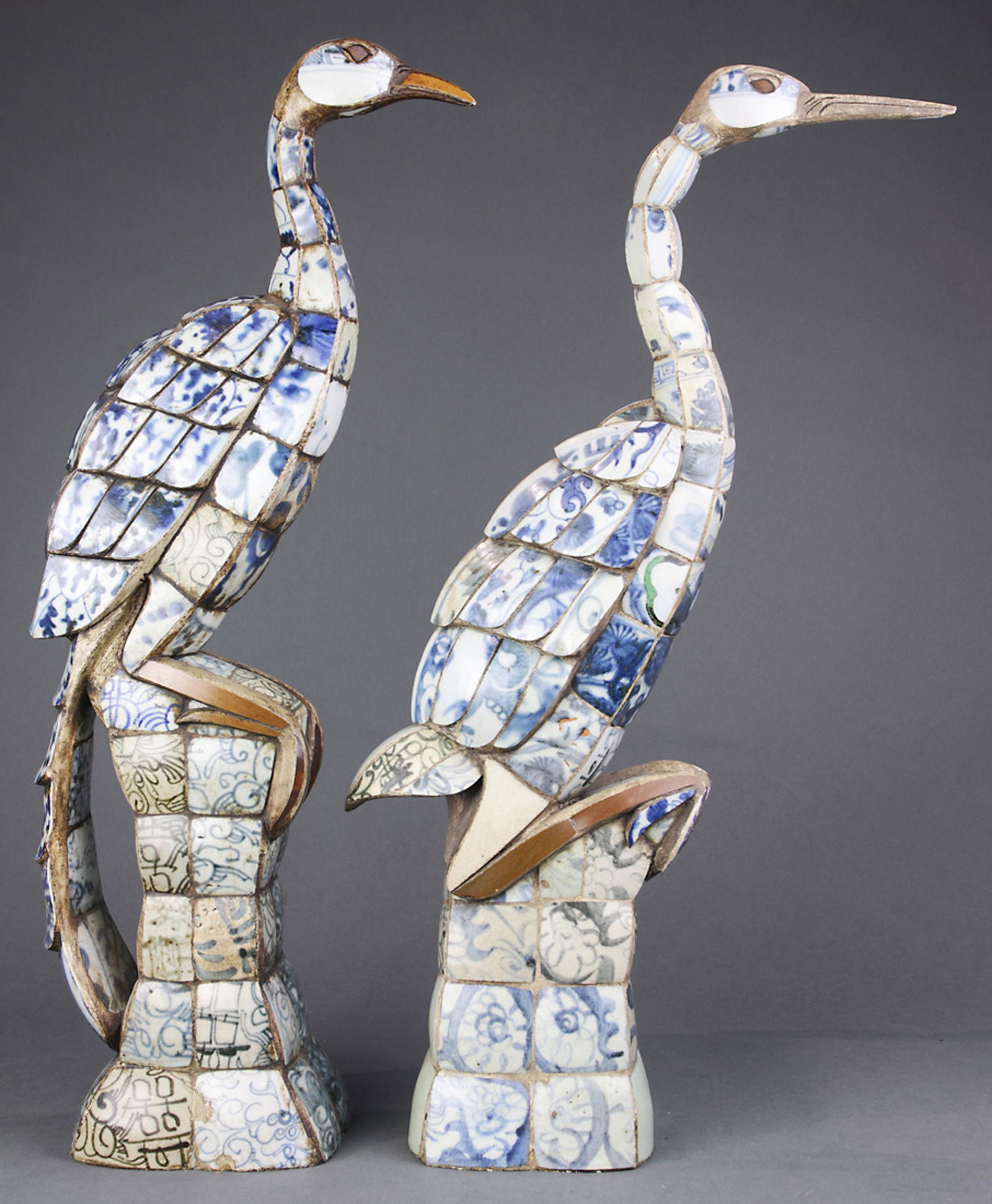 (lot of 2) Asian cast stone figures of cranes (1 of 1)