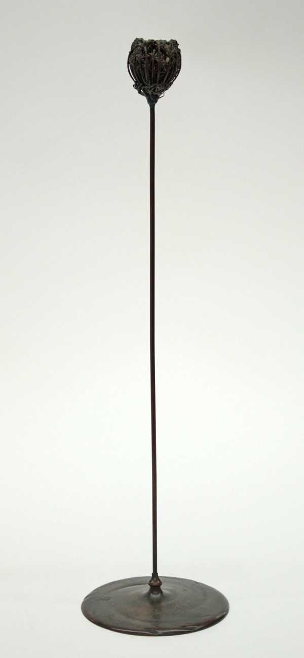 Tiffany Studios patinated bronze candlestick: Tiffany Studios biomorphic patinated bronze candlestick, stamped on underside of base: ''Tiffany Studios New York 26464'', 17.5''h x 4.5''d