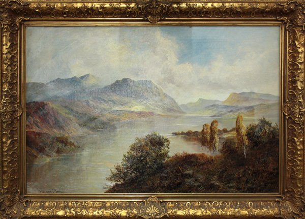 painting, Duncan McNair, British: Framed oil on canvas, '' Grandeur of Bealach'' by Duncan McNair (British, 20th century), signed ''Duncan McNair'' lower left, label affixed verso, sight: 20''h x 30.25''w, overall: 25''h x 35''w