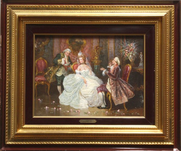 painting, Pedro Rosalez, Beauty: Framed oil on canvas, Beauty Adorned with Jewels, signed ''Pedro Rosalez'' lower right, sight: 11.25''h x 15.25''w, overall: 21''h x 25''w