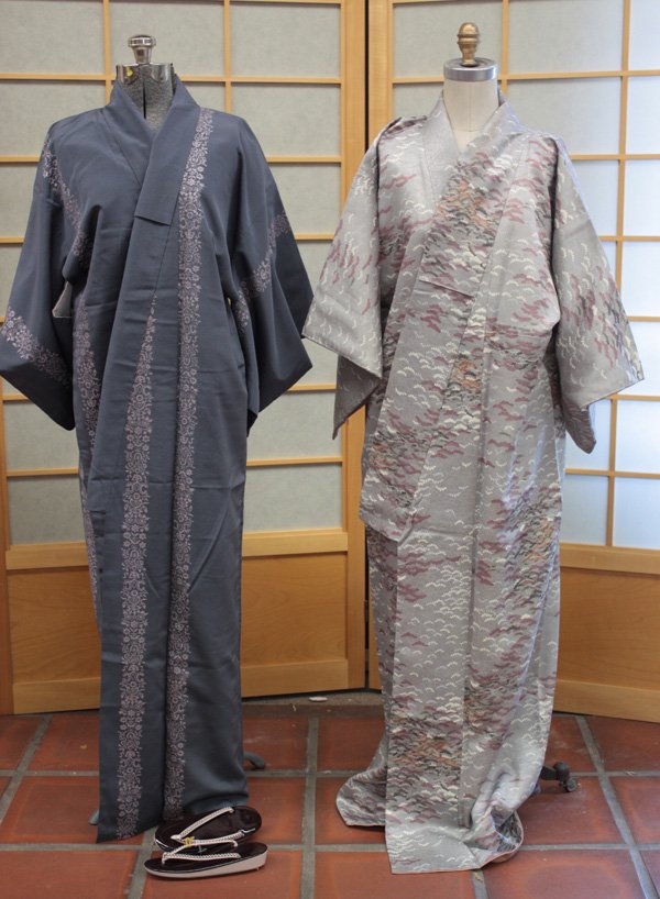 Japanese traditional silk kimono, geta