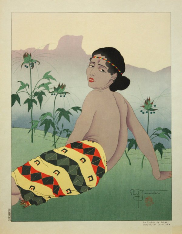 Paul Jacoulet Print, Le Rocher de Jokadj: Unframed color woodblock print, Le Rocher de Jokadj, Ponape, Est Carolines (The Rock of Jockadj, Ponape, East Carolines), [Miles #36] signed in pencil Paul Jacoulet (French, 1902-1960), March 23 1936,