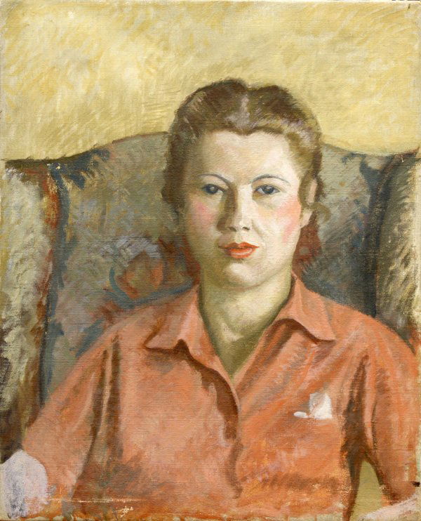 Portrait of Madeleine, Lankes American: Unframed oil on canvas, Portrait of Madeleine, c. 1935, by Julius J. Lankes (American, 1884-1960), unsigned, date inscribed verso, overall: 22''h x 18''w. Provenance: Collection of J.J. Lankes, to Mad
