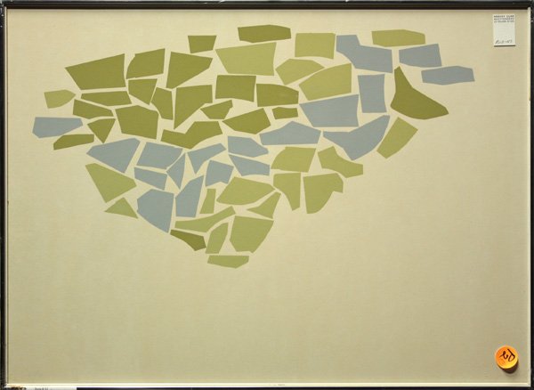 Serigraph, Robert Arthur Goodnough: Framed serigraph, Untitled [Blue and Green Tumbling Shapes], by Robert Arthur Goodnough (American, b.1917), pencil signed ''R. Goodnough'' lower right, numbered 64/150 lower left, overall: 22''h x 31'