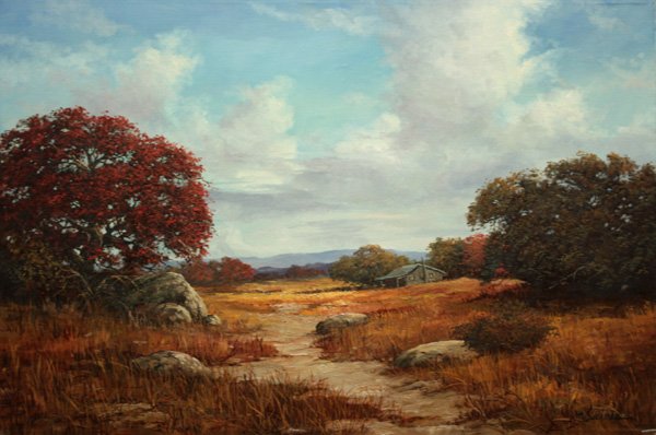 oil painting, Summer Landscape, William Blackman: Unframed oil on canvas, Summer Landscape, by William Henry Blackman (Californian, b.1930), signed ''Wm Blackman'' lower right, stamped verso, 24''h x 36''w