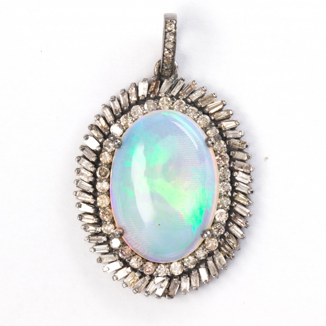 A jelly opal, diamond and sterling silver pendant (1 of 1)