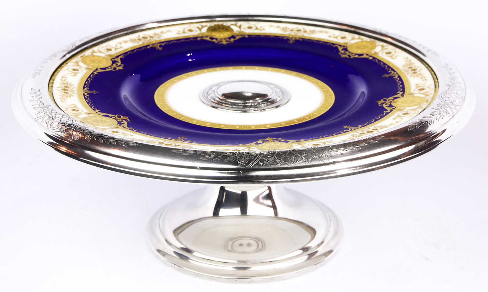 Sterling mounted Minton cake stand on pedestal base (1 of 3)