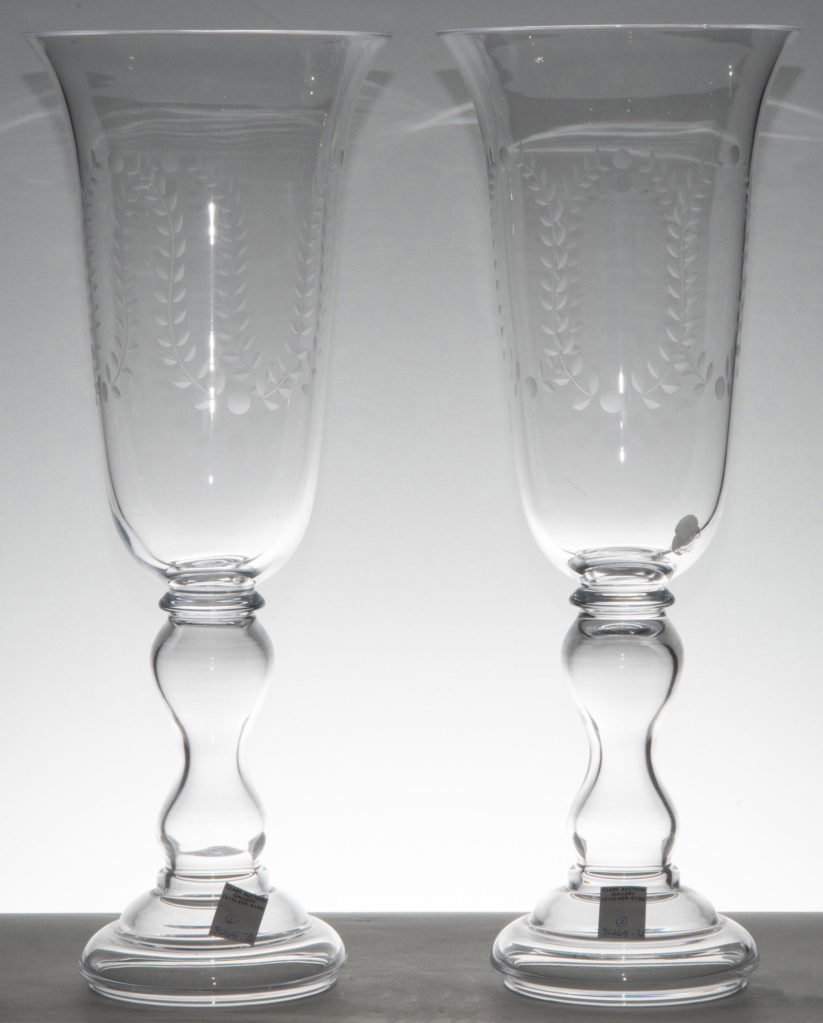 Pair Neoclassical style handblown glass pedestal urns (1 of 1)