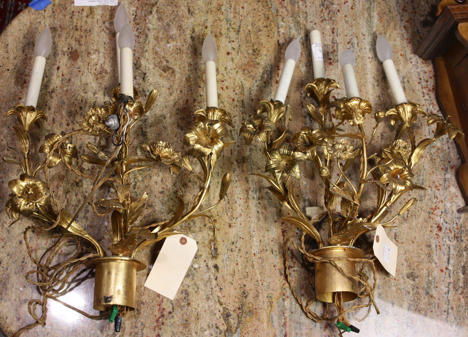 Bronze ormolu floriform light fixtures (1 of 1)