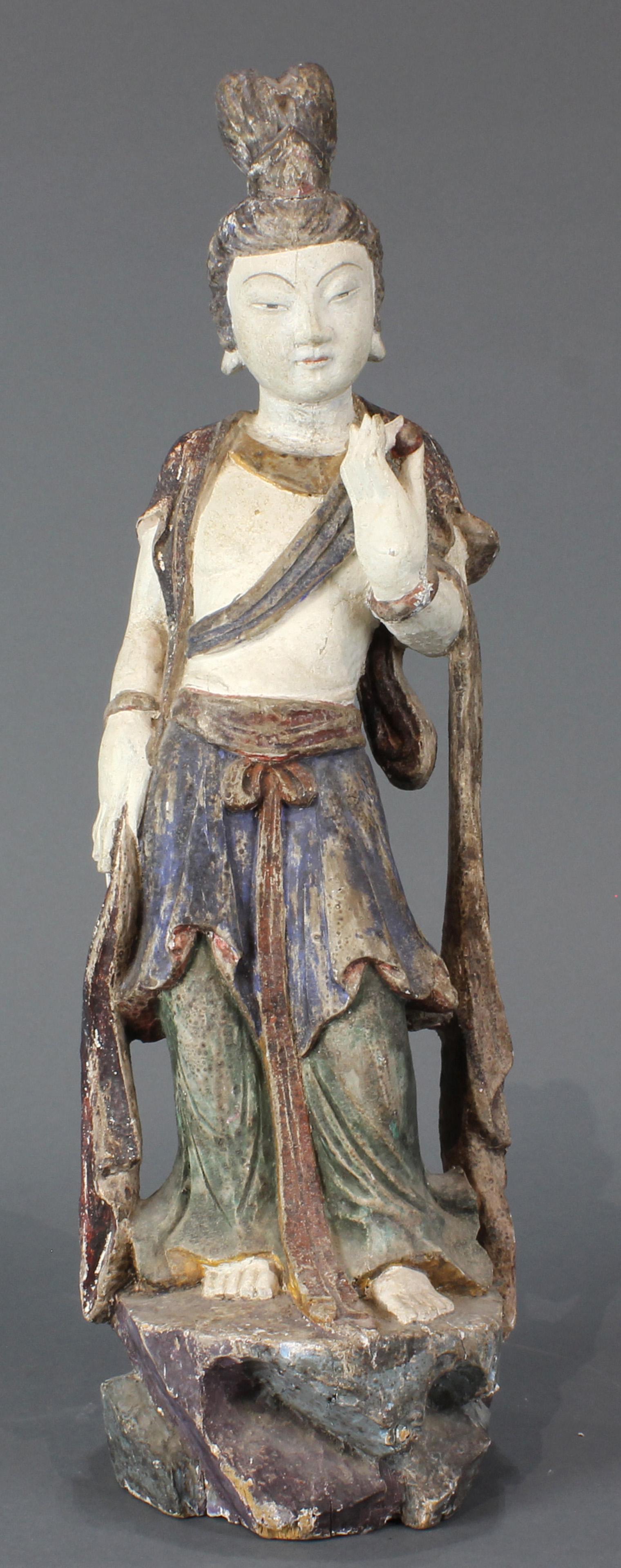 Large Chinese polychrome wood figure of Bodhisstva (1 of 3)
