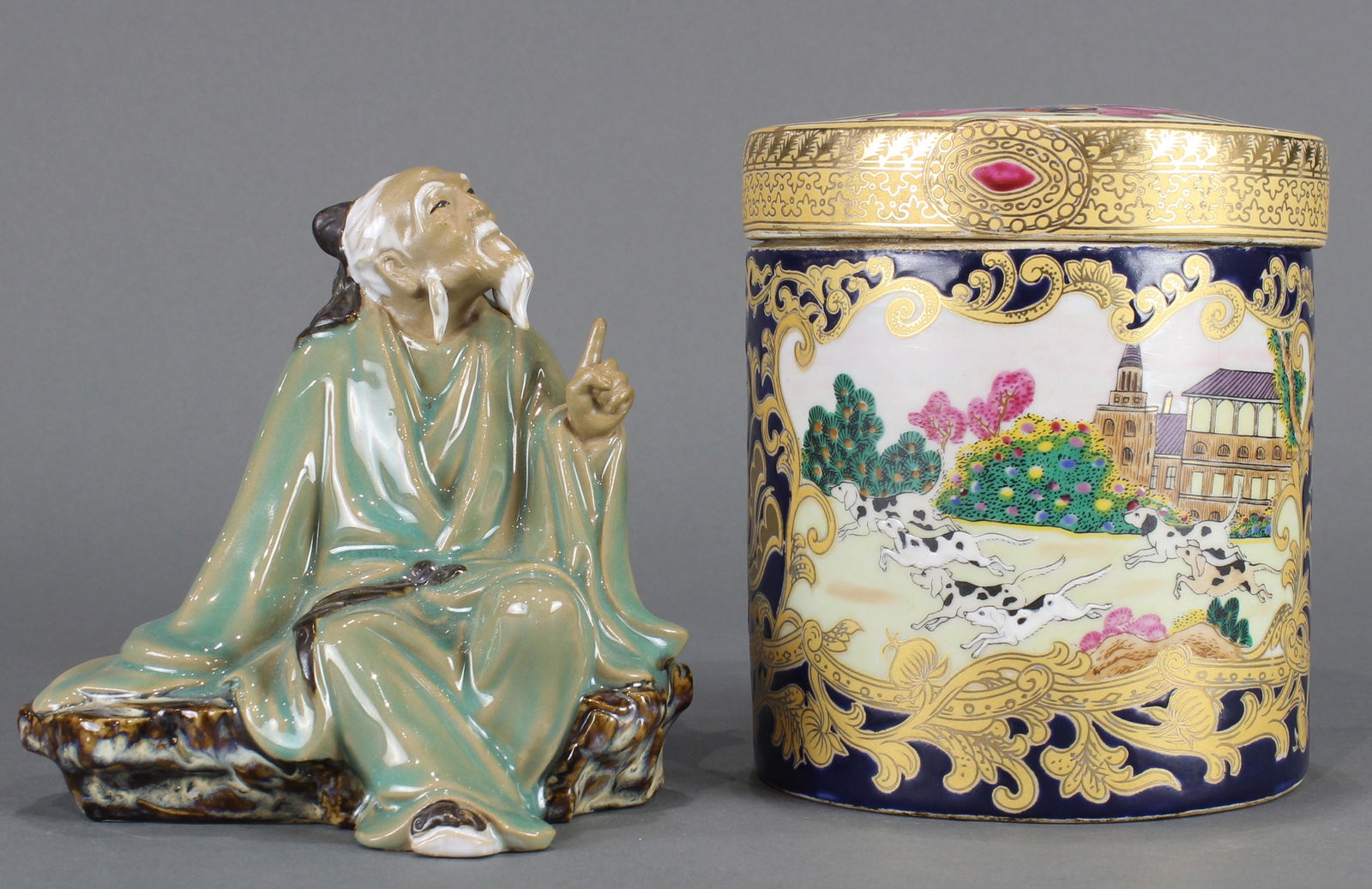 Chinese shiwan figure of scholar and a Chinese export (1 of 3)