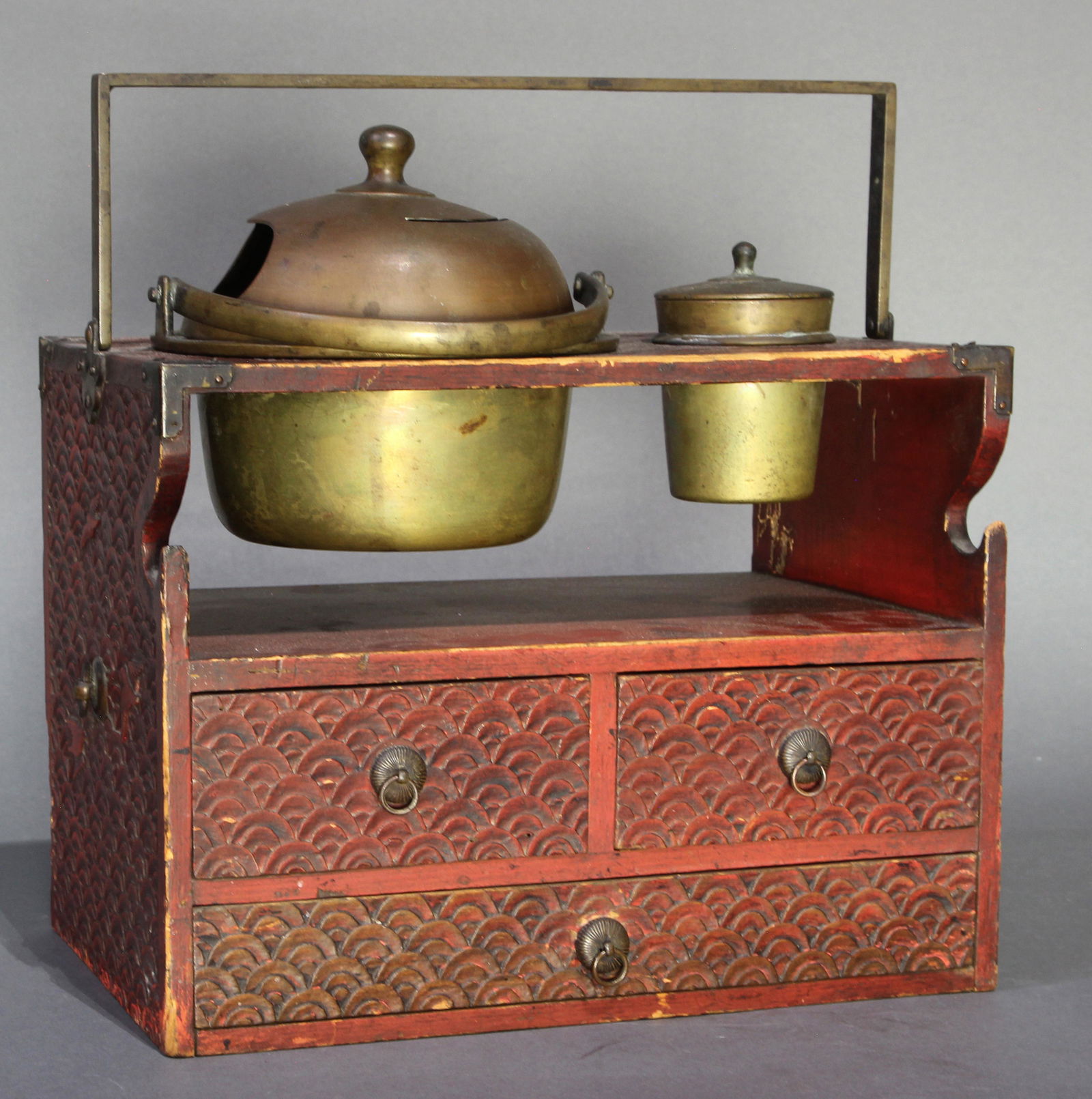 Japanese red lacquered tabakobun (smoking stand) (1 of 3)