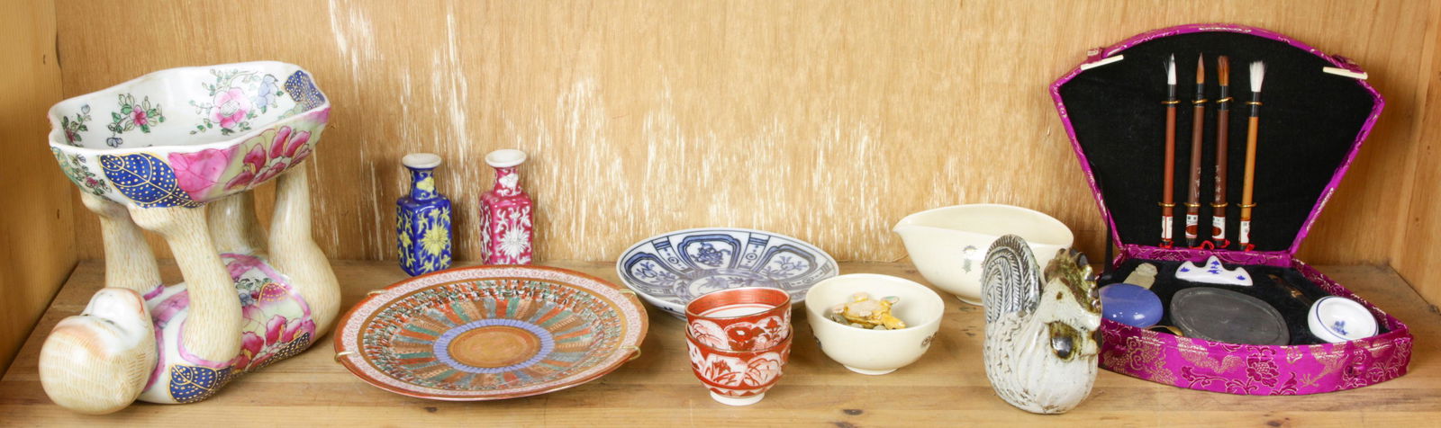 Shelf of Asian ceramics and inkstone set (1 of 1)