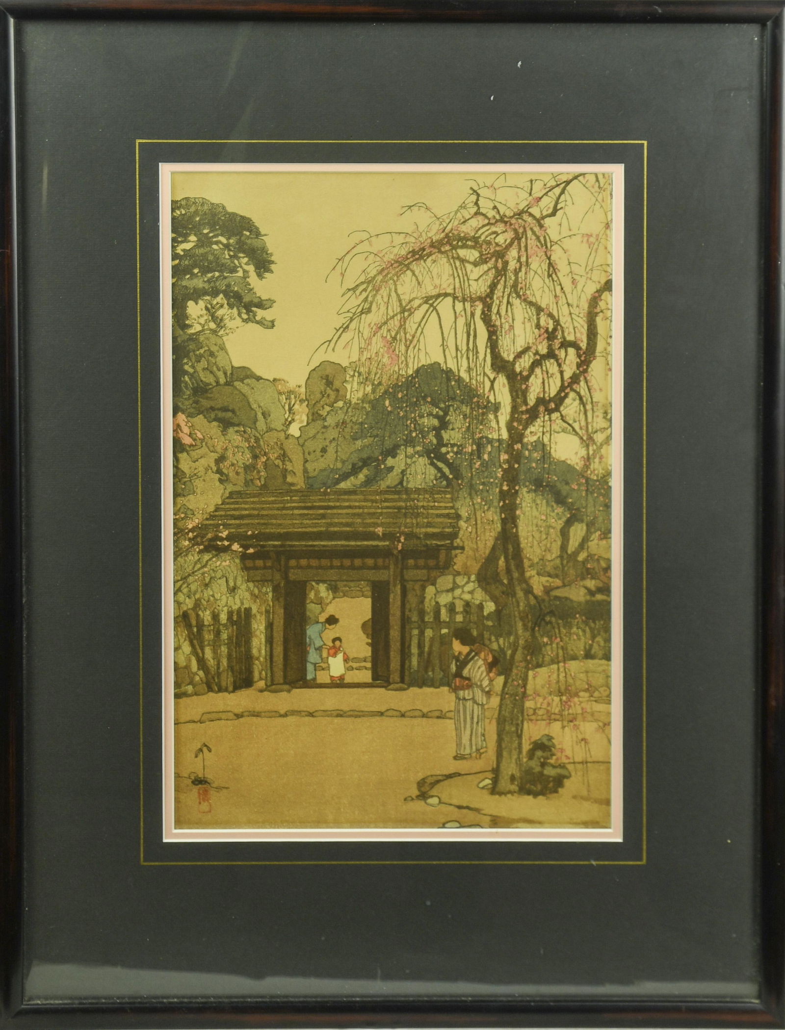 2 Yoshida prints: "Cherry Tree in Kawagoe" and Ue to ie (1 of 8)