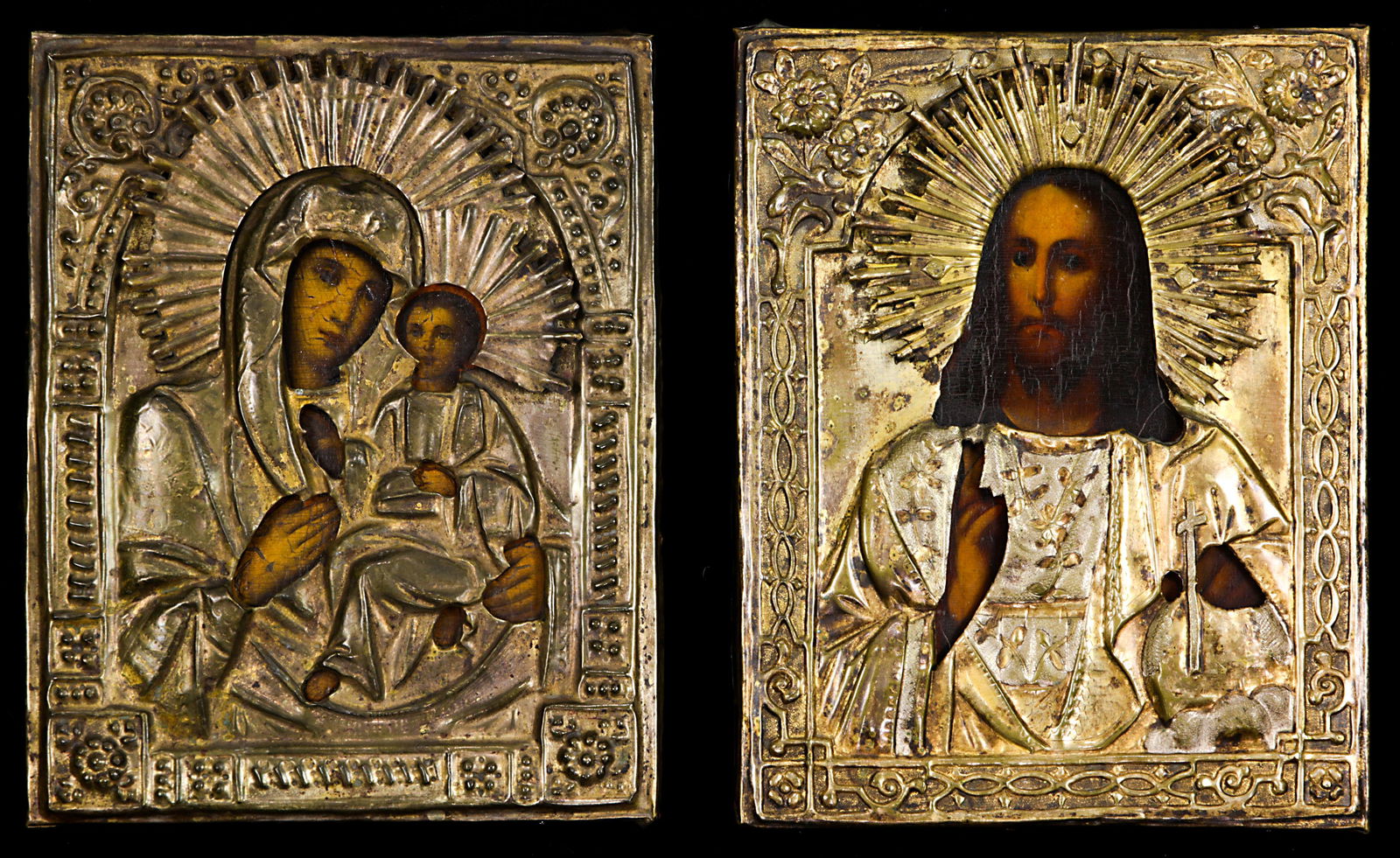 (Lot of 2) Russian brass oklad icons (1 of 2)