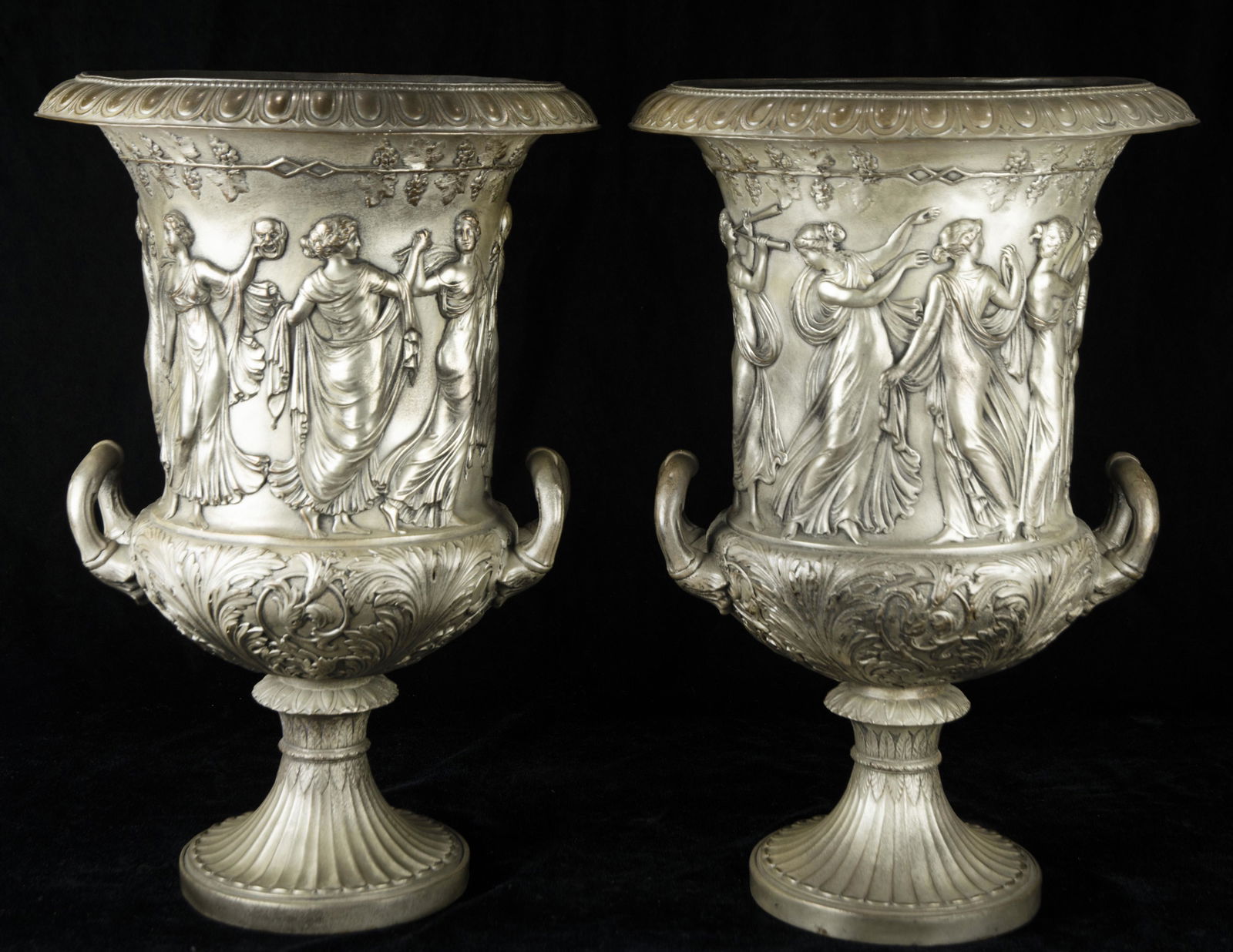 A pair of Neoclassical style silvered metal jardinieres (1 of 3)