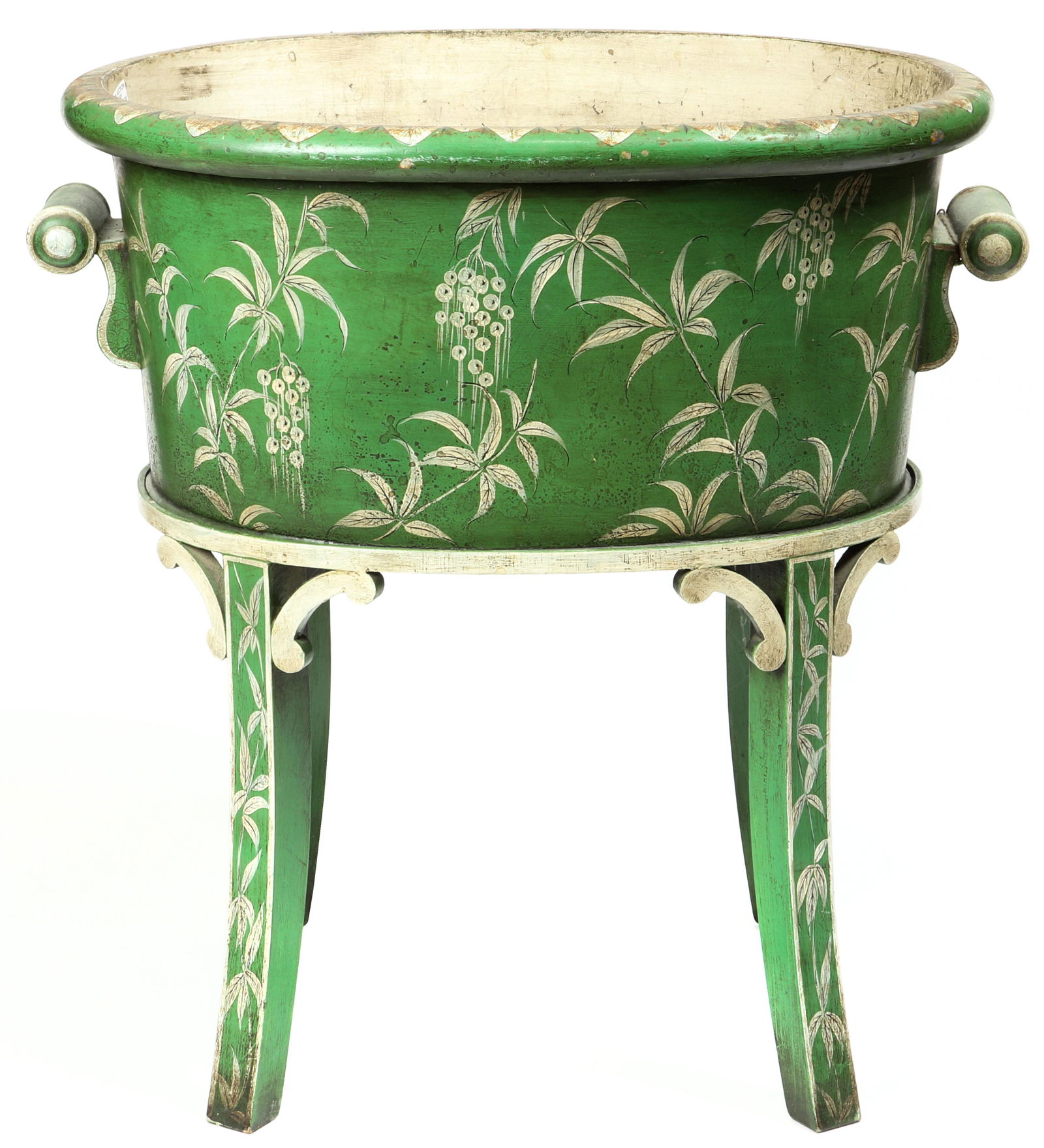A chinoiserie tole decorated jardiniere on stand (1 of 4)