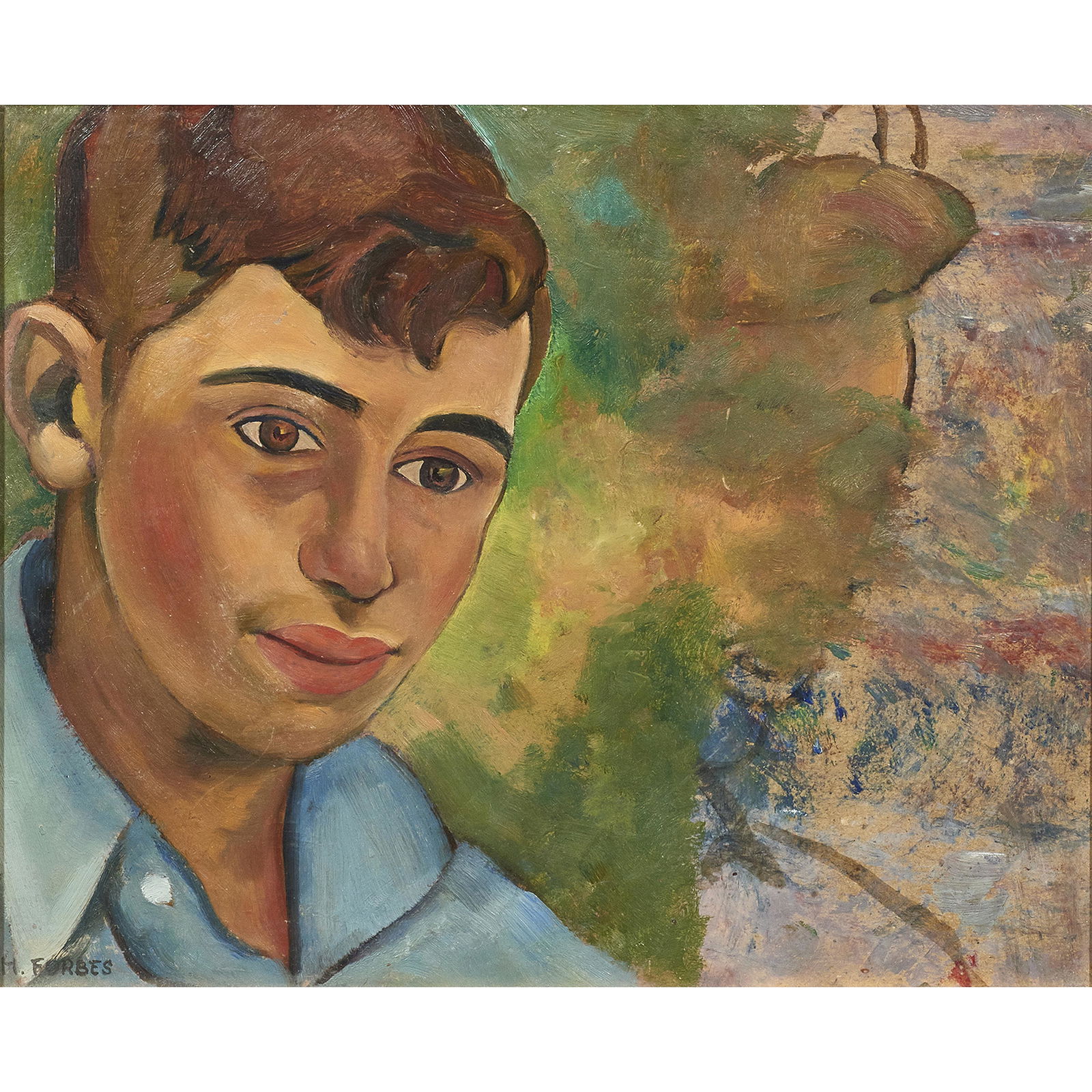 Painting, Helen Katherine Forbes: Helen Katherine Forbes (American, 1891-1945) Portrait of a Young Boy, oil on panel, signed lower left, museum exhibition label (San Francisco Museum of Art, "Helen Forbes - 1946") affixed verso, sight