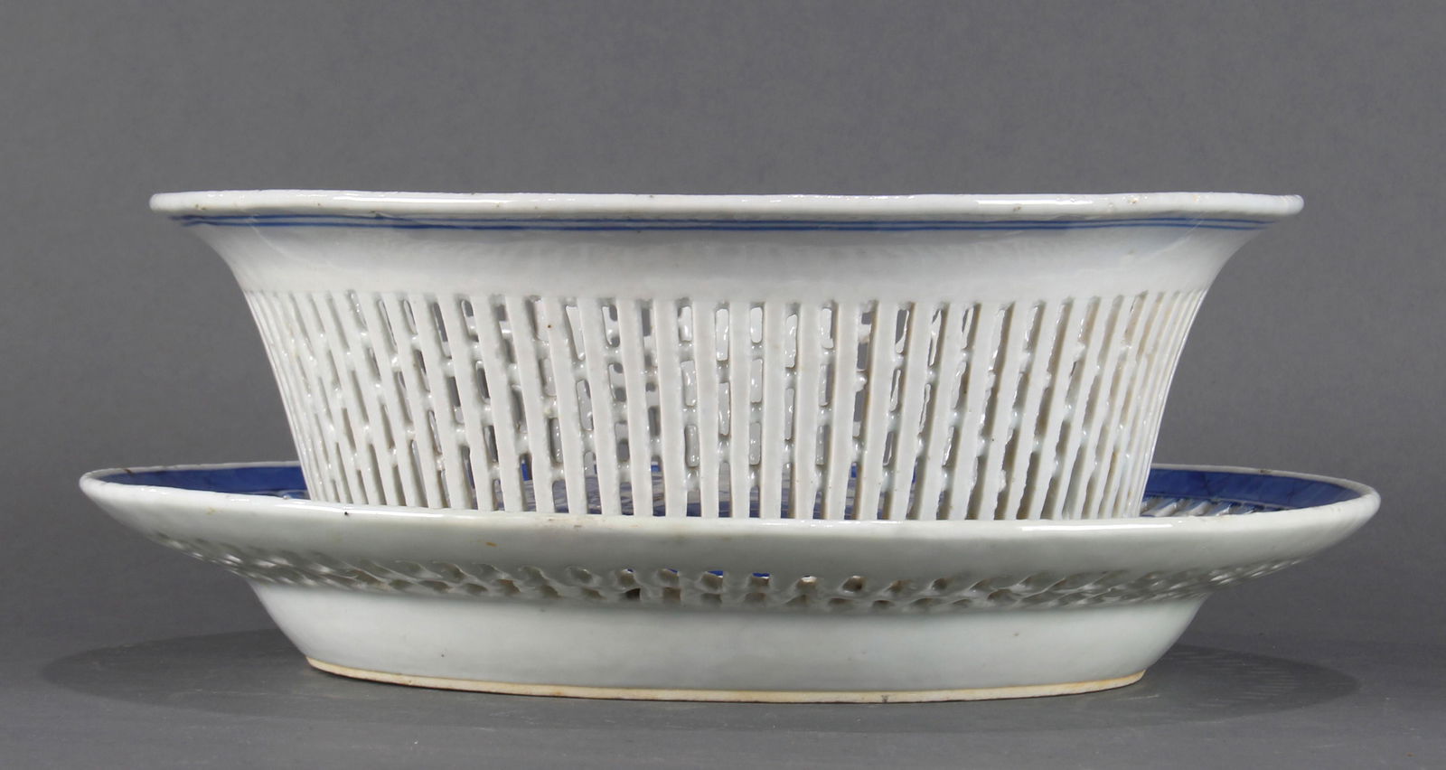 Chinese Export Canton blue and white fruit basket and (1 of 4)