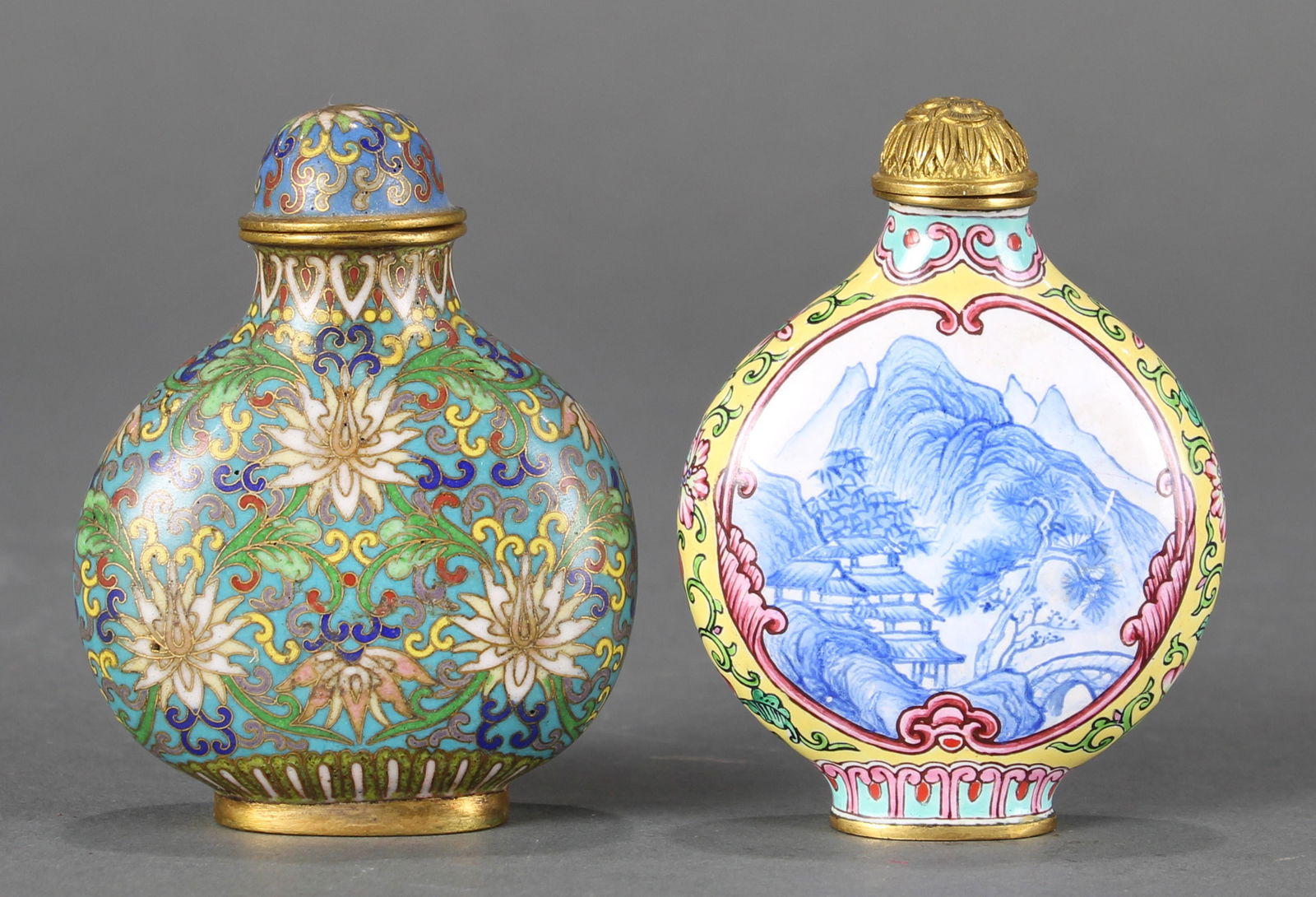 (2) Chinese cloisonne or Canton enamel snuff bottles (1 of 3)