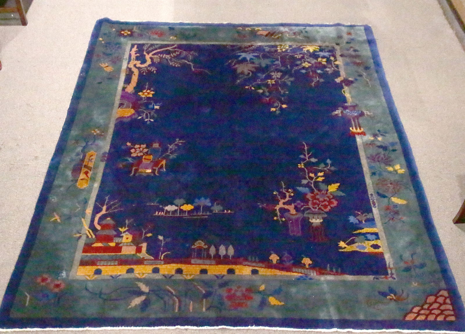 A Chinese Art Deco carpet, the cobalt blue ground (1 of 4)