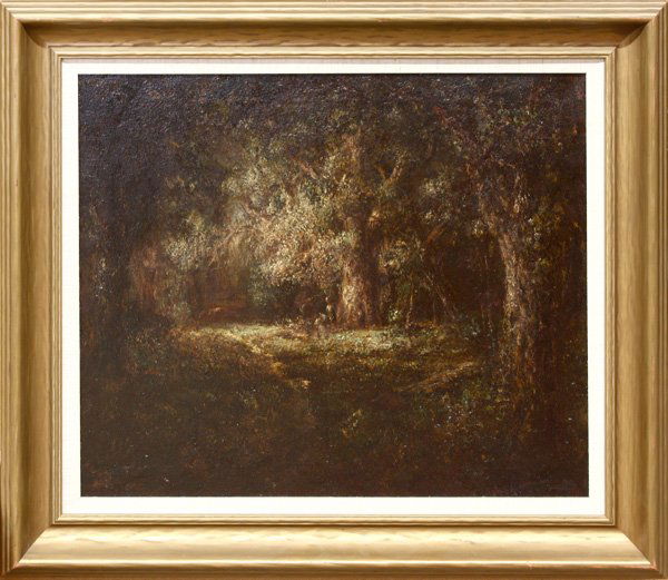 Wooded Landscape: Framed oil on canvas, Wooded Landscape, by William Keith (Californian, 1838-1911), signed and inscribed ''W. Keith, S.F.'' lower right, sight: 21.5''h x 25.25''w, overall: 29''h x 32.75''w