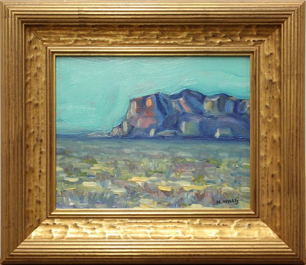 Painting, Willis, Californian: Framed oil on Masonite, ''Painted Rocks'' by Martin Willis (Californian, b. 1956), signed ''M. Willis'' lower right, titled verso, sight: 8''h x 10''w, overall: 13''h x 15''w