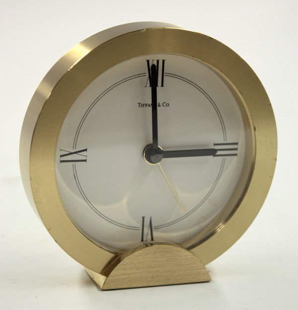 Tiffany & Company Art Deco brass alarm clock: Tiffany & Company Art Deco brass alarm clock with gift box and pouch, 3.5''