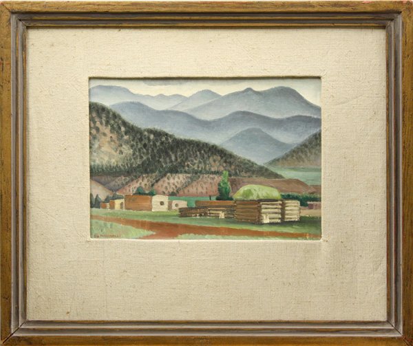 Painting, by Dorothy Wagner Puccinelli, New Mexico: Framed oil on board, ''Talpa, New Mexico,'' by Dorothy Wagner Puccinelli (Clifornian, 1901-1974), signed lower left, overall: 12 7/8''h x 15 2/8''w