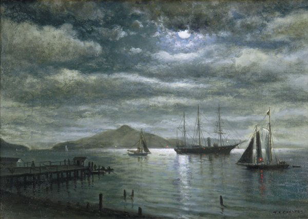 Painting, W. A. Coulter, San Francisco Ships: Framed oil on canvas, San Francisco Harbor, by William Alexander Coulter (Californian, 1849-1936), signed ''W.A. Coulter'' lower right, sight: 17.625''h x 24.625''w, overall: 23.625''h x 30.75''w