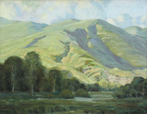 Painting, Hanson Duvall Puthuff: Framed oil on canvas, Sunny Hillside, attributed to Hanson Duvall Puthuff (Californian, 1875-1972), bears signature "H. Puthuff" lower left, sight: 21.5"h x 27.5"w, overall: 27.25"h x 33.25"w