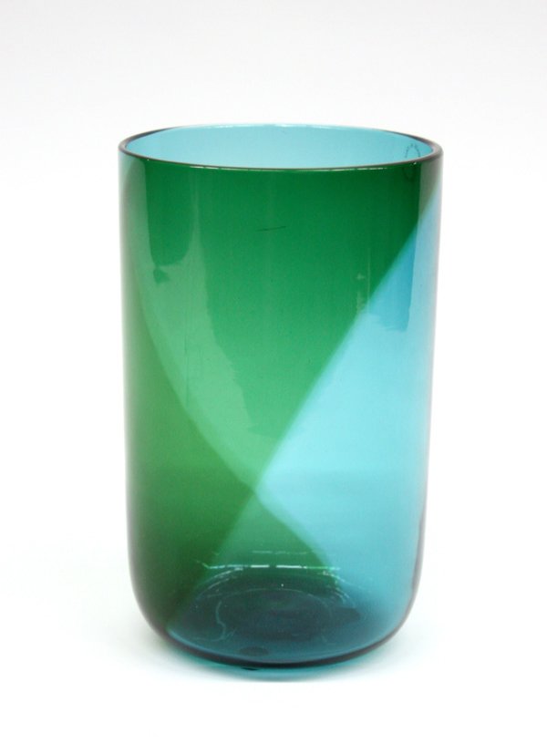 Tapio Wirkkala vase: Tapio Wirkkala (Finnish, 1915-1985) for Venini 'Vaso Coreani', green to blue spiral pattern, cylindrical in form, signed 'Venini Italia TW 85' to base, 8.75''h x 5.5''d