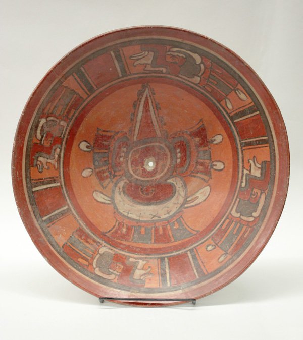 Central American Mayan bowl: Central American Mayan bowl 600-900A.D. (repaired from 2 original pieces) ''kill'' hole in bottom, 15.75'' diam. Denver Art Museum Deaccession.