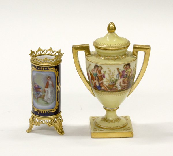 Diminutive Royal Vienna covered urn