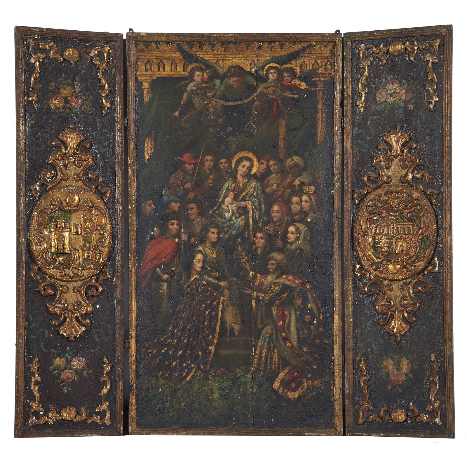 A Continental paint on panel triptych 18th century (1 of 3)