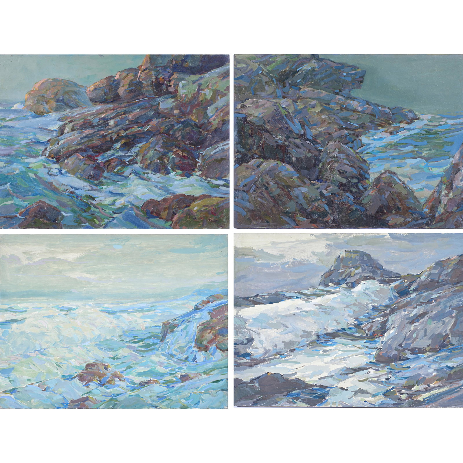 Paintings by Karl Schmidt: (lot of 4) Karl Schmidt (American, 1890-1962), "Untitleds (Seascapes)," oils on panel, unsigned, Museum reference numbers: S19.5, S19.30, S19.23 and S19.28, each panel (unframed): 12"h x 16"w. Provena