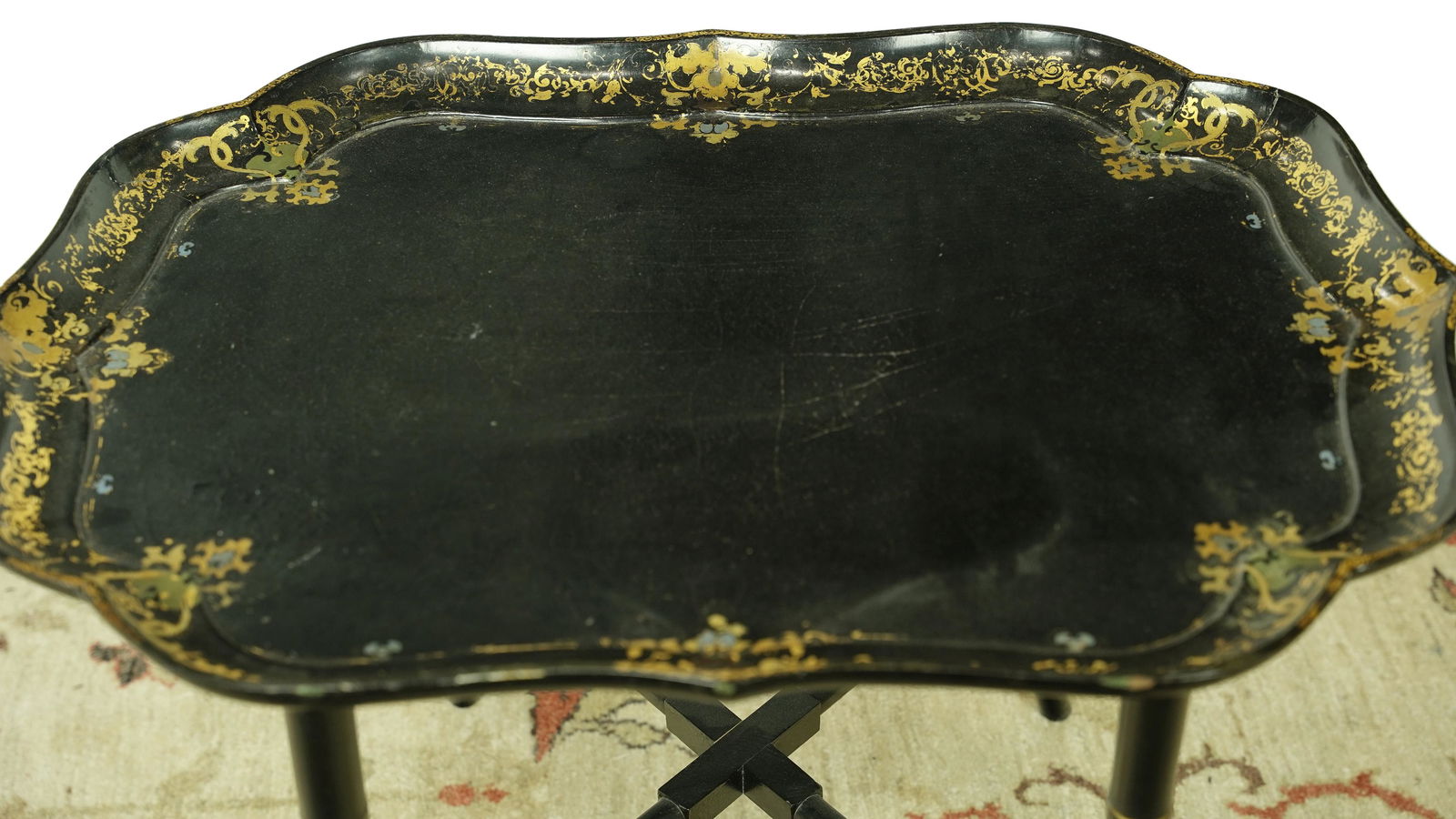 A papier mache decorated tray on stand (1 of 2)